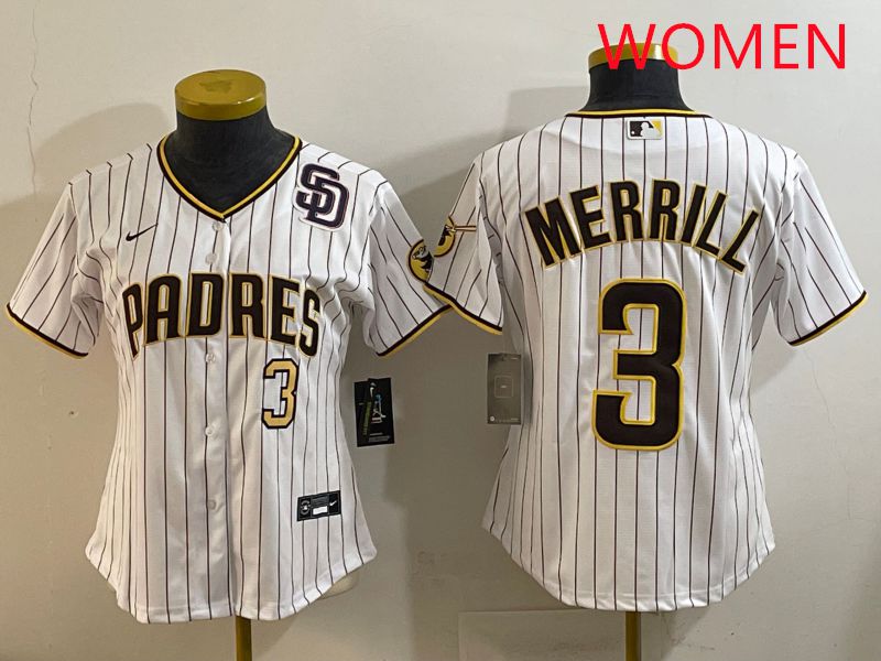 Women San Diego Padres 3 Merrill White Stripe Game 2025 Nike MLB Jersey style 6